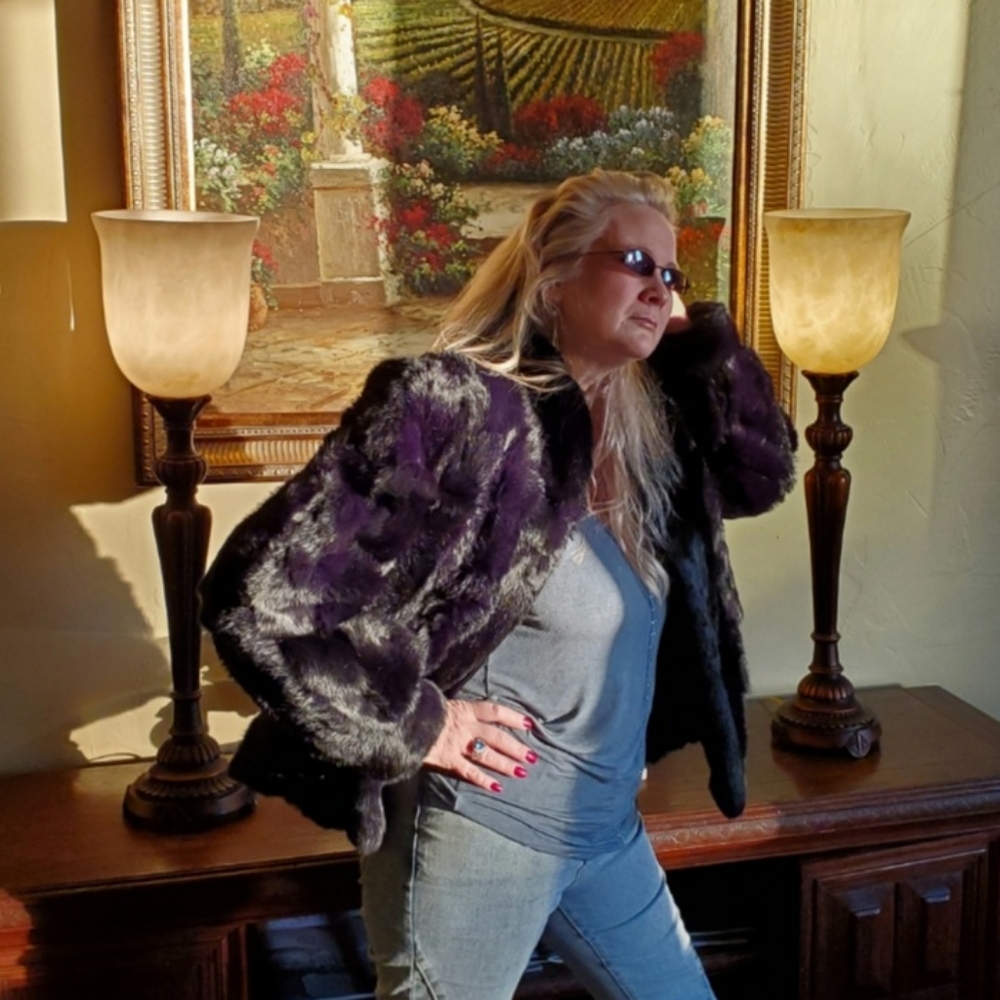 Black Striped Rabbit Fur Jacket - Picture 10 of 17